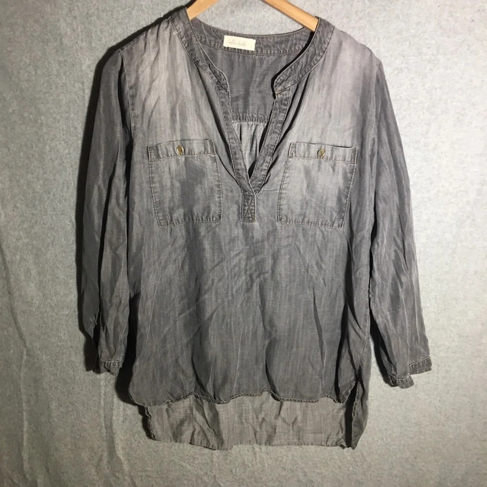 Womens Bella Dahl Blouse Grey Business Casual Work Career Office Neutral